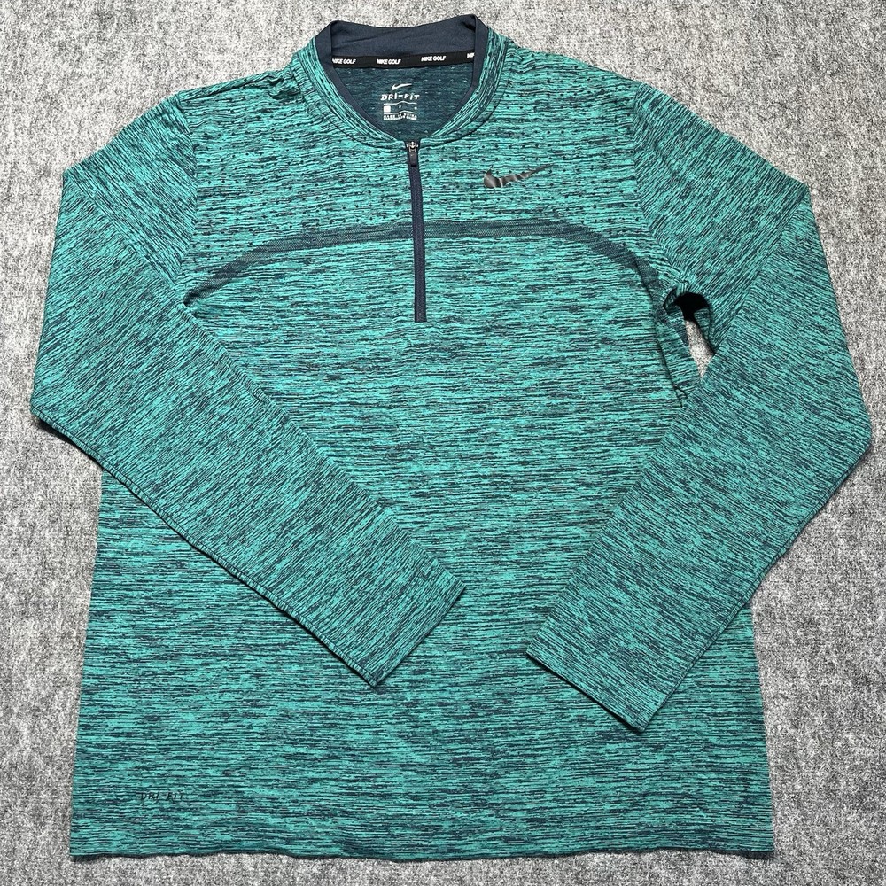 Nike Golf Shirt Mens 1/4 Zip Pullover Green Dri Fit  Performance Long Sleeve