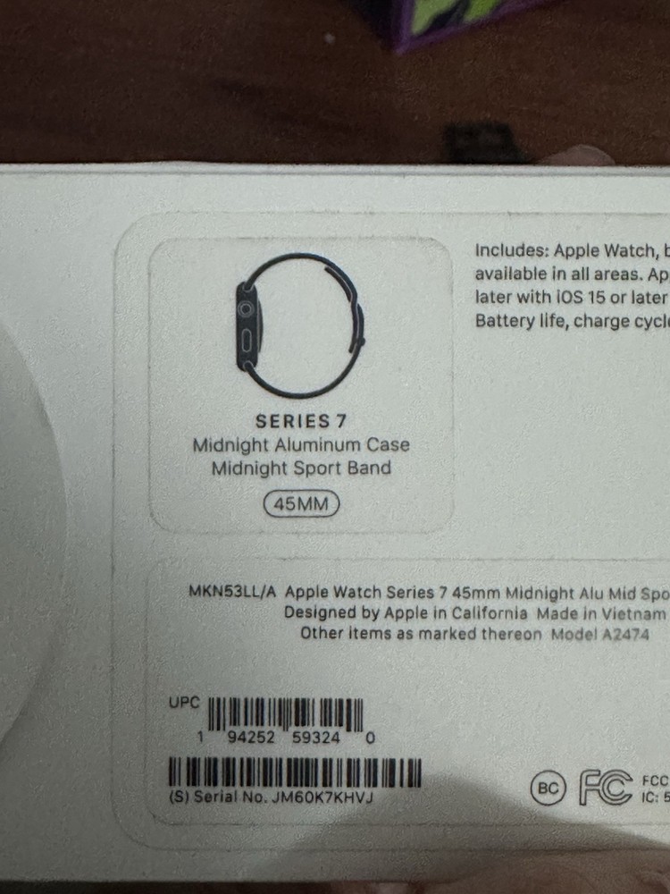 GPS Only Apple Watch Series 7 45MM Midnight Aluminum Black Sport Band MKN53LL/A