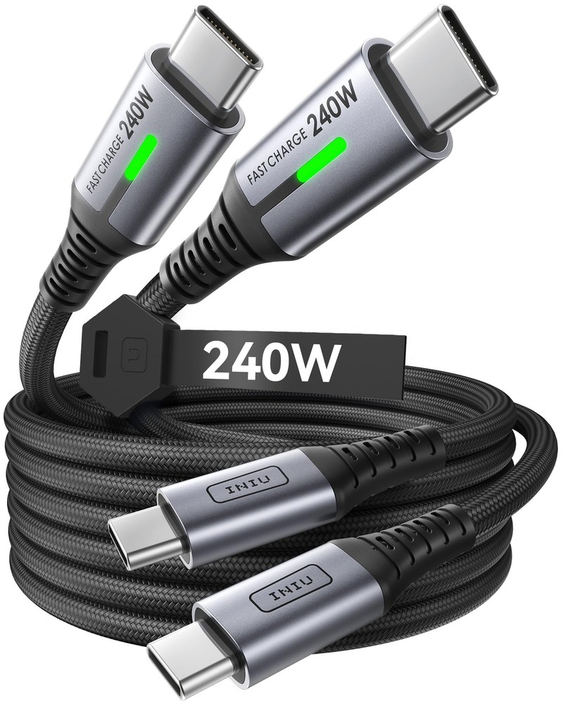 240W USB C to USB C Fast Charging Cable 6.6ft 2-Pack Braided Cord