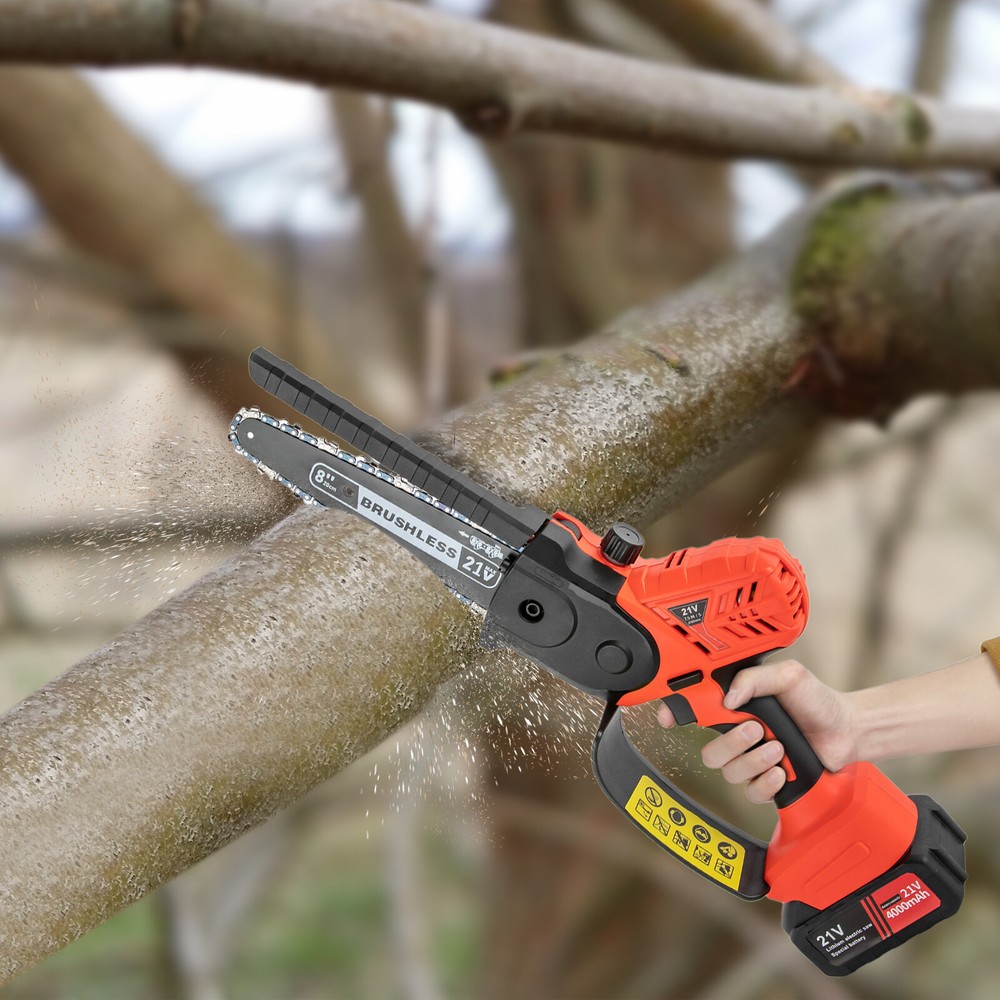 8 Inch Cordless Mini Chain Saw with 2 Batteries and Allen Wrench