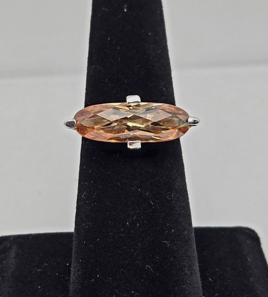 Vintage Sterling Silver Citrine Yellow Gemstone Modernist Ring Size 6 - 5.5g