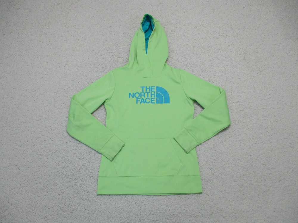 The North Face Green Hoodie Pullover with Spell Out Logo in Women's Small
