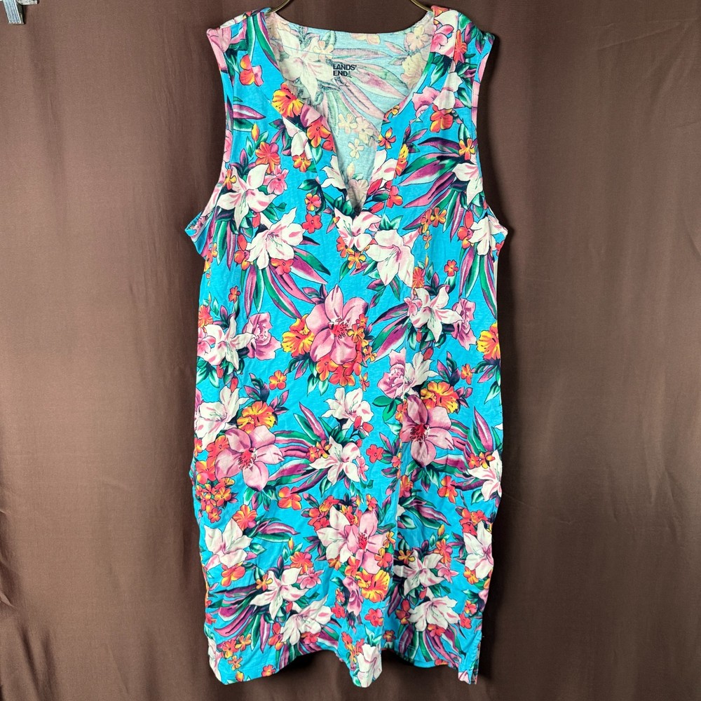 Lands End Womens M-1X Long Sleeveless Swim Cover Up Dress in Soft Cotton Jersey