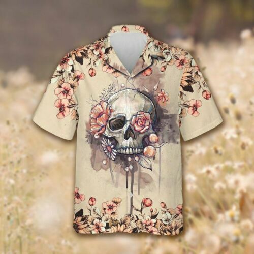 Floral Skull Roses 3D Hawaiian Shirt Available in Sizes S to 5XL Short Sleeve Summer Style Shirt