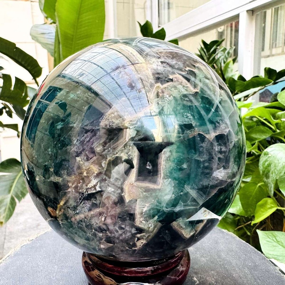 9.57LB Natural Green Fluorite Ball Quartz Crystal Healing Sphere Reiki