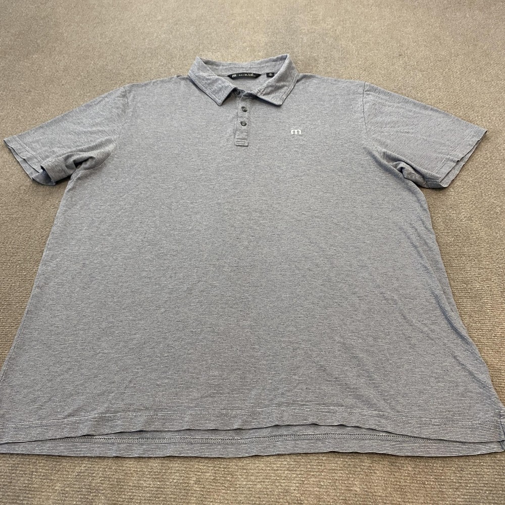 TravisMathew Polo Shirt Mens 2XL Gray Striped Casual Golf Performance Peru