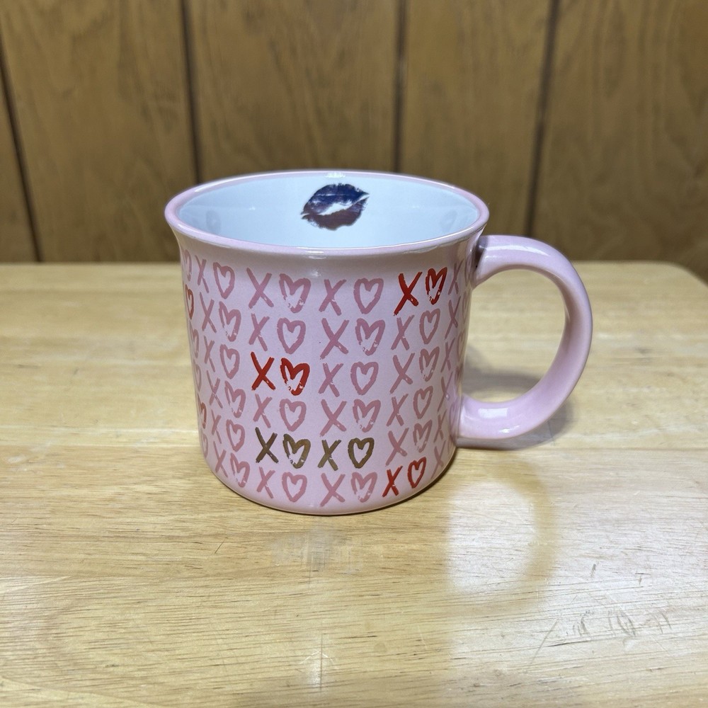 Valentines Day Coffee Mug Cup XOXO Lips Kiss Love Hearts Pink Candy Glam 16oz
