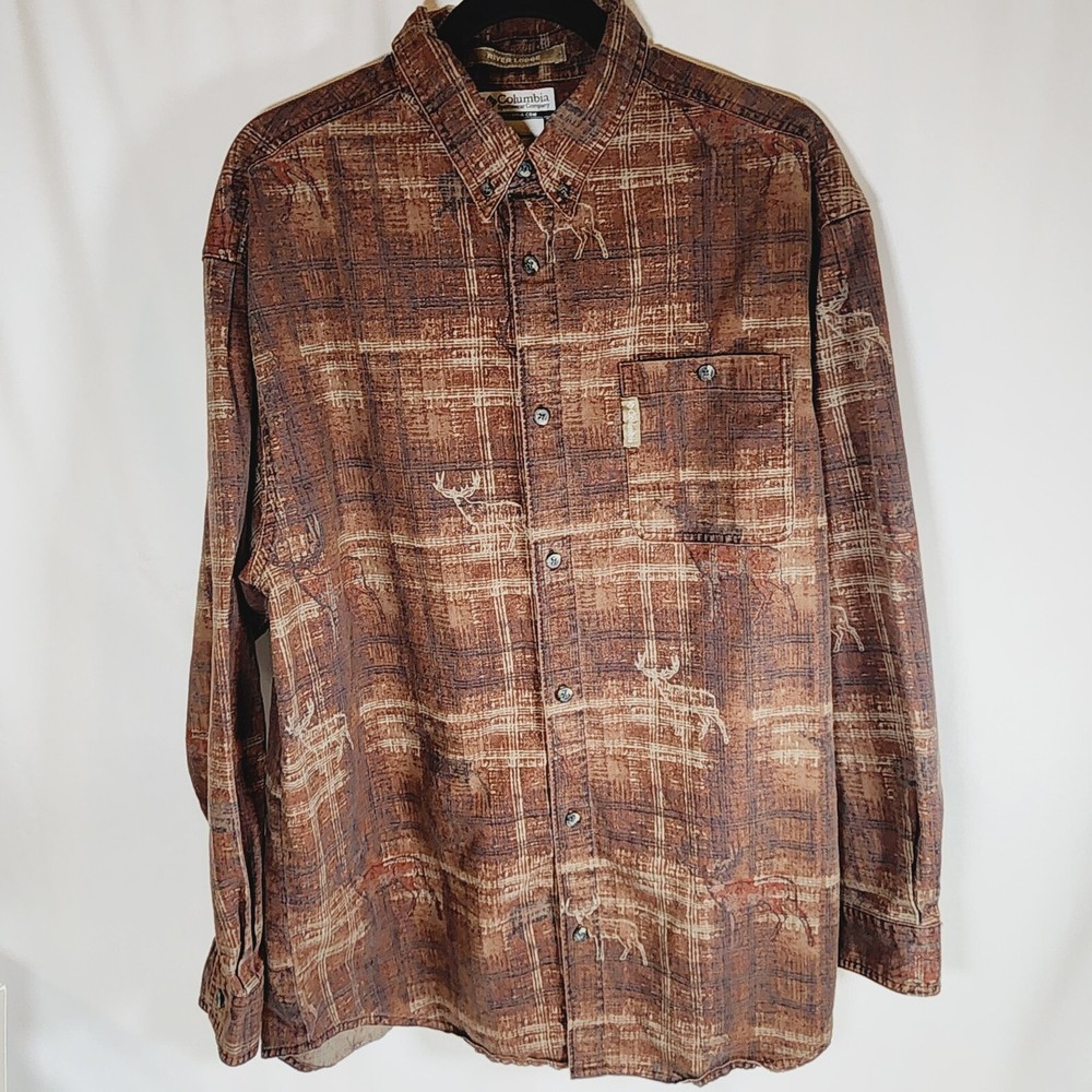 Columbia Men's Large Deer Hunting Print Long Sleeve Button Down Shirt