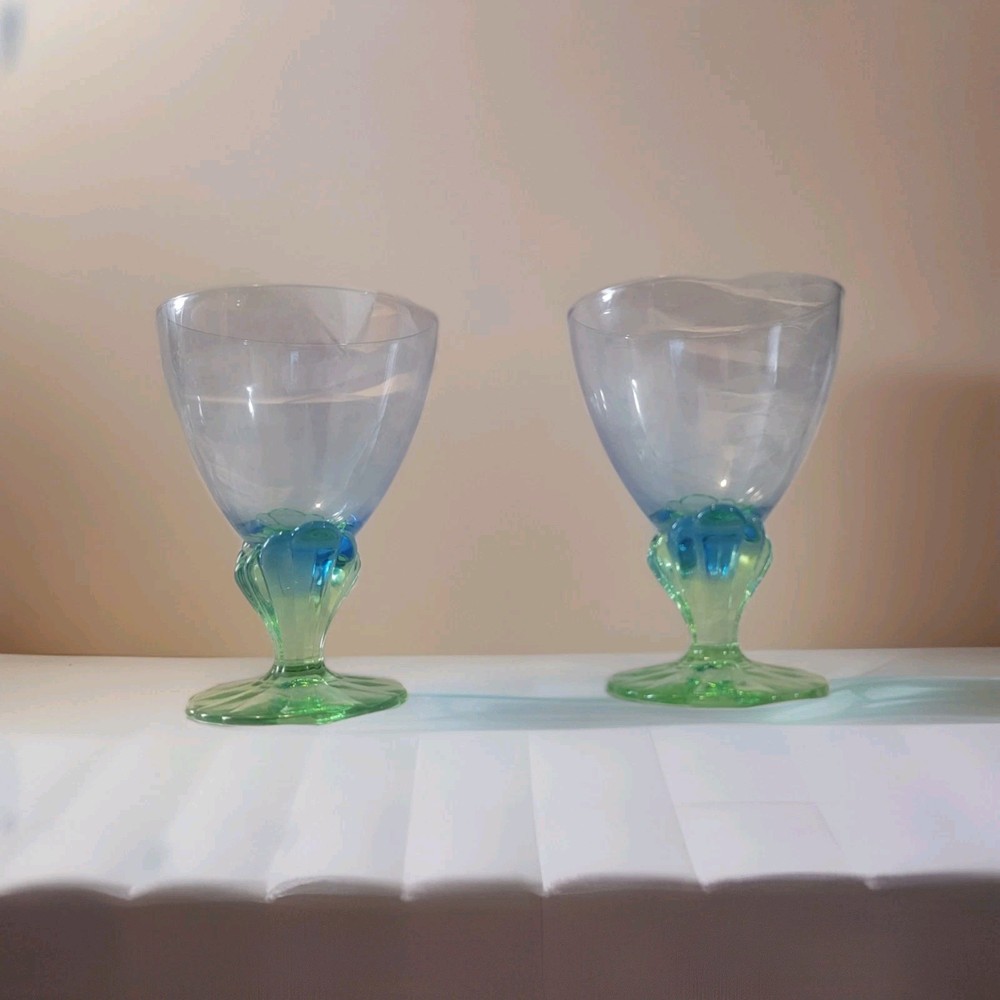 BORMIOLI ROCCO BAHIA BLUE GREEN GOBLET WATER GLASSES DISCONTINUED SET OF 2