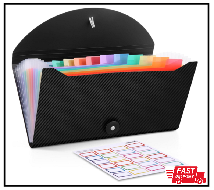 Receipt Coupon Organizer, 13 Pockets Small Accordion File Black-image