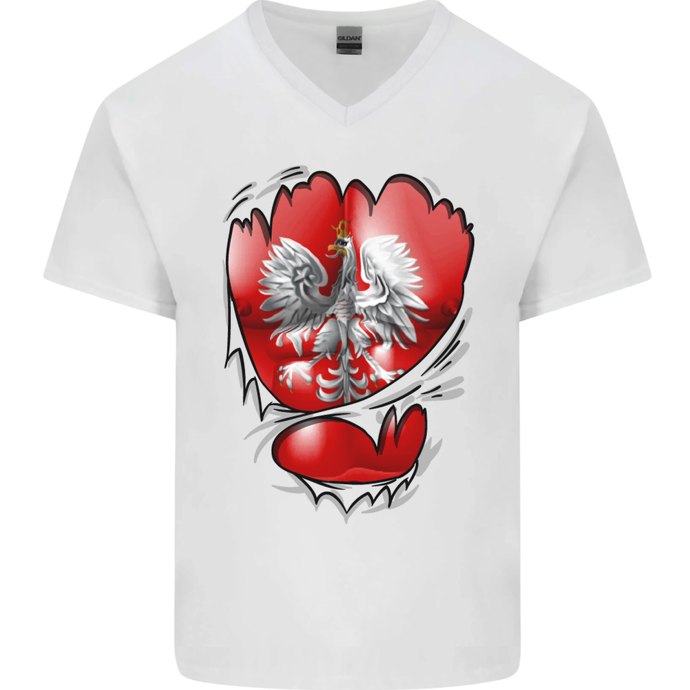 Gym The Polish Flag Ripped Muscles Poland Mens V-Neck Cotton T-Shirt