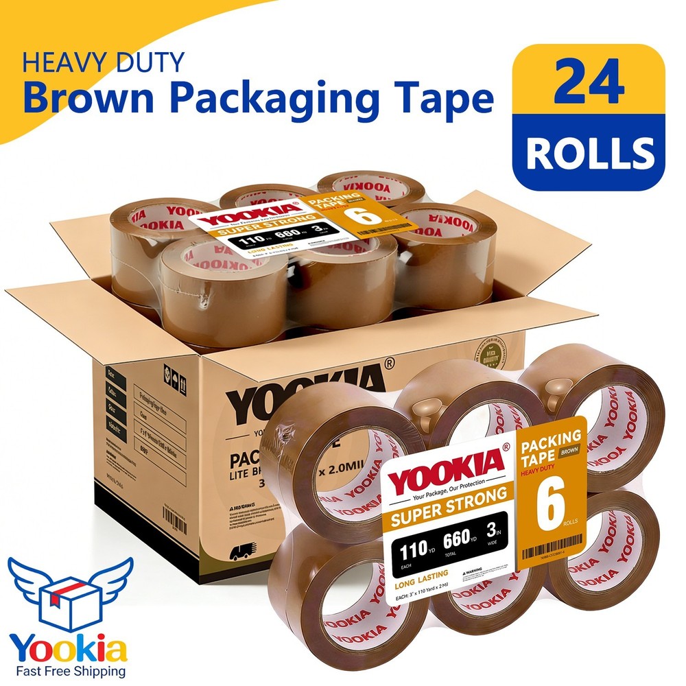 24 Rolls Brown Shipping Packaging Box Packing Sealing Tape 2 Mil 3
