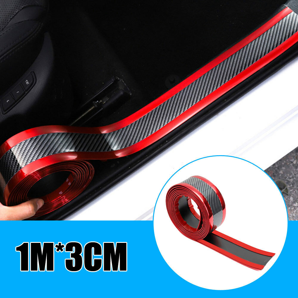 Car Accessories Car Door Sill Scuff Cover Plate Protector Carbon Fiber Strip Red