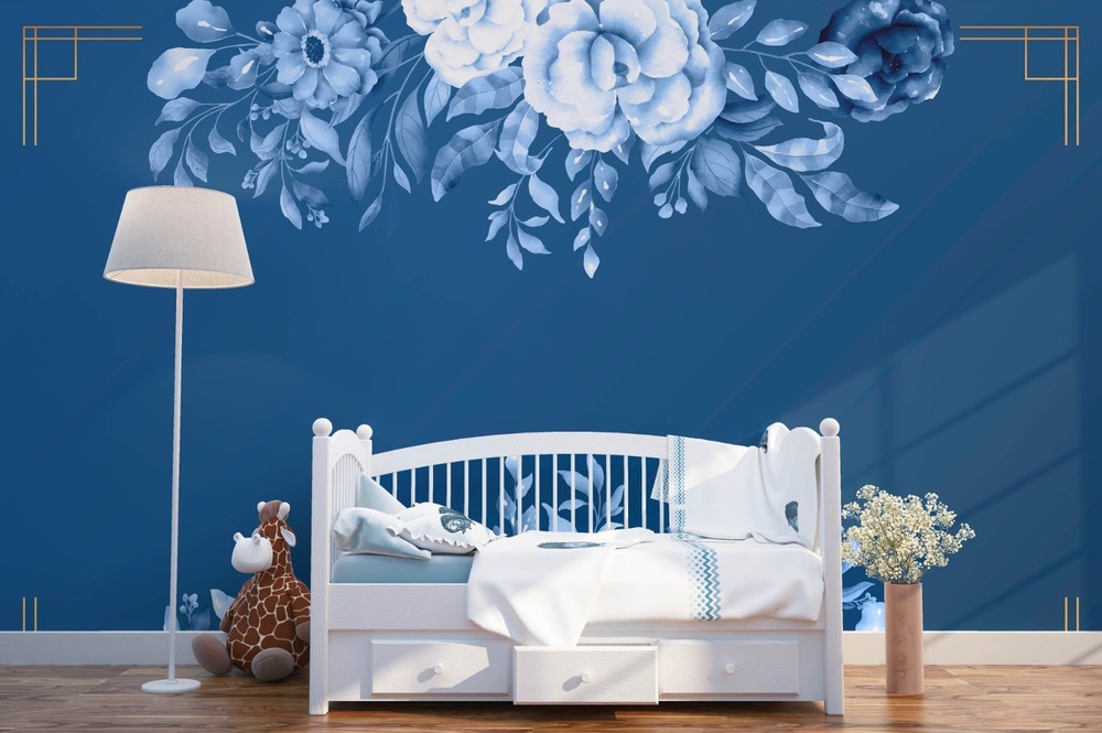 3D Blue Flower Illustration Wall Murals Wallpaper Murals Wall Sticker