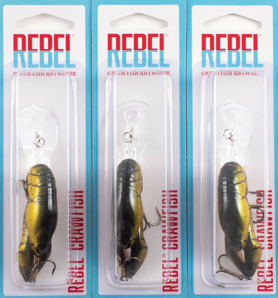 (LOT OF 3) REBEL DEEP WEE CRAW CRANKBAIT 3/8OZ D7684 MOSS CRAWFISH I3455