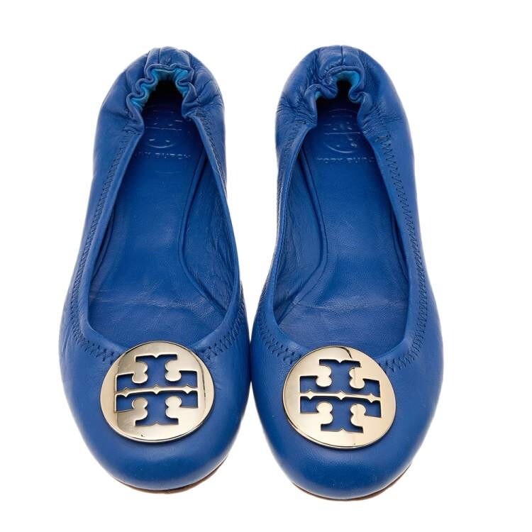Tory Burch Blue Leather Twiggie Scrunch Ballet Flats
