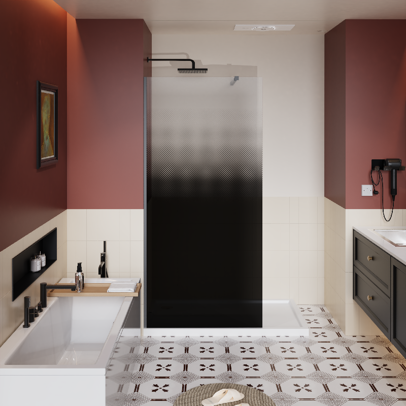 31.5W x 72H Black Gradient Walk-In Shower Door 1/4 Inch Tempered Glass