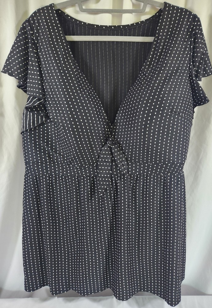 Lane Bryant CACIQUE SWIM Black/White NO WIRE BLOUSON TANKINI TOP SZ 28