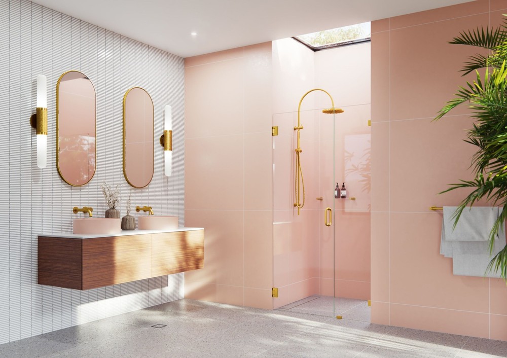 Illume 78H x 41.5W Brass Hinged Glass Shower Door by Glass Warehouse