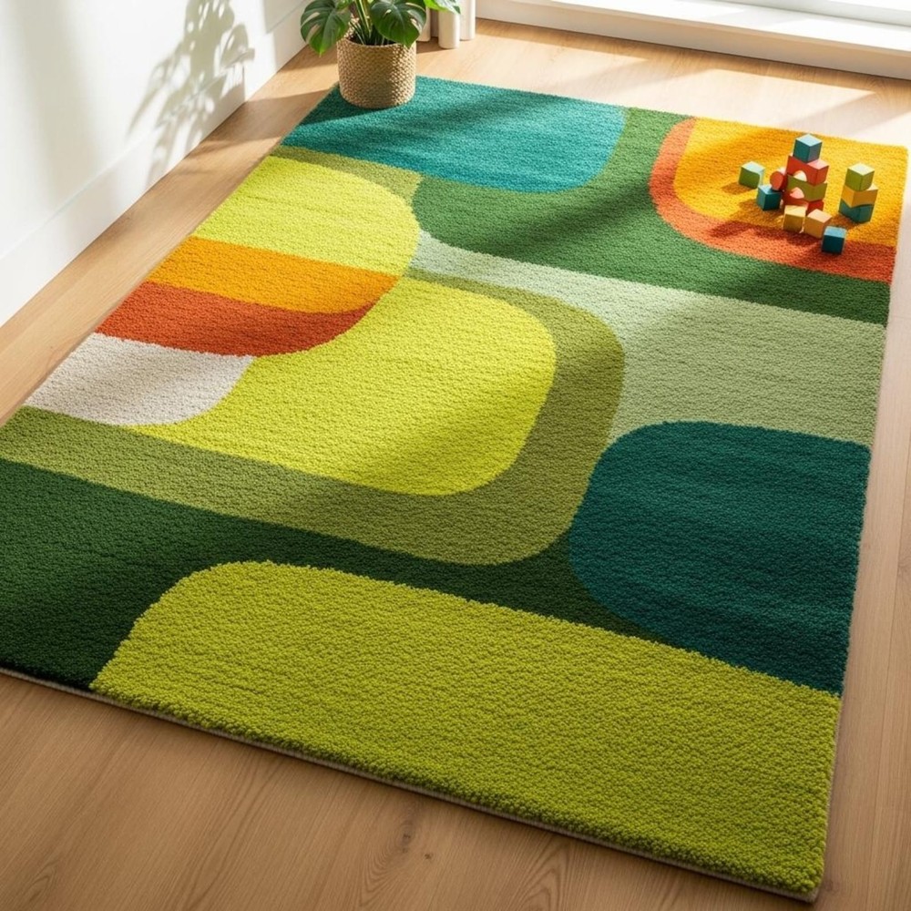 Modern Geometric Colorful Rug, Retro Abstract Area Carpet for Living Room,