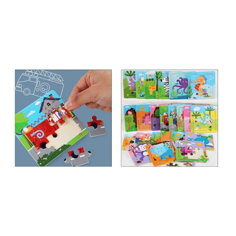 9Pcs Early Education Animal Puzzles Learning Playset Toy Set Educational Game