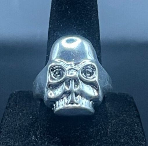 Vintage Antique Silver Tone Skull Ring - Size 8