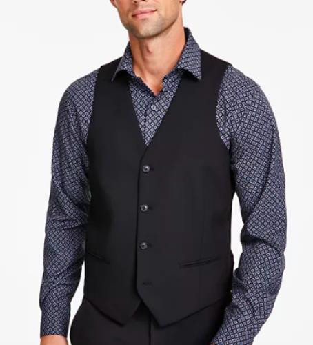 Chaleco de traje liso elástico ajustado negro Alfani para hombre L NUEVO $115 TDDOVQYZ0101