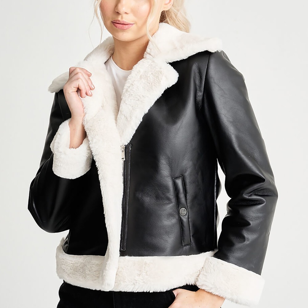 Womens Leather Aviator RAF B3 Bomber Ladies Real Shearling Sheepskin Fur Jacket