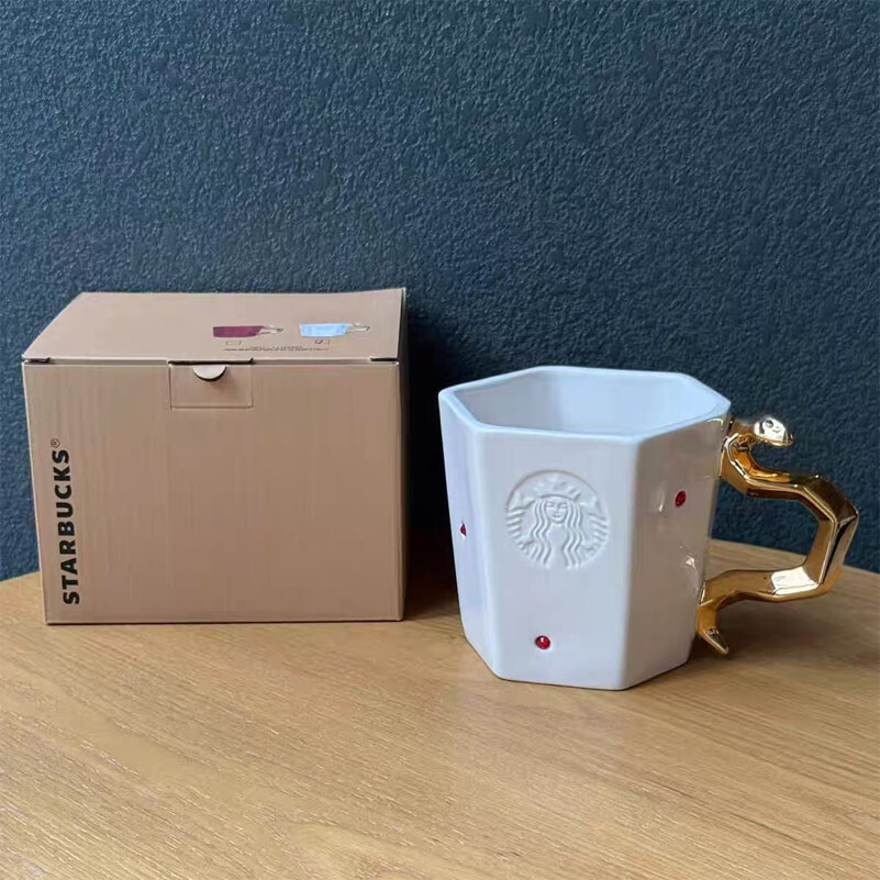 Starbucks China 2025 Year of Snake 13oz Gold Handle White Mug