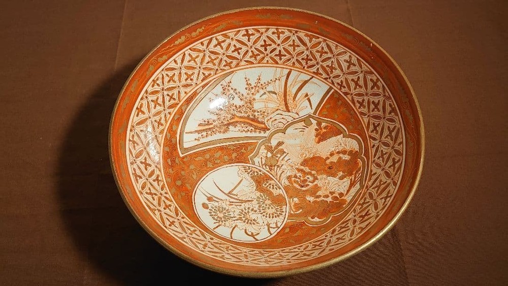 Japanese Kutani Ware Old Red Paint Iidaya Miyamoto Kiln Shozo Kurade Antique 200