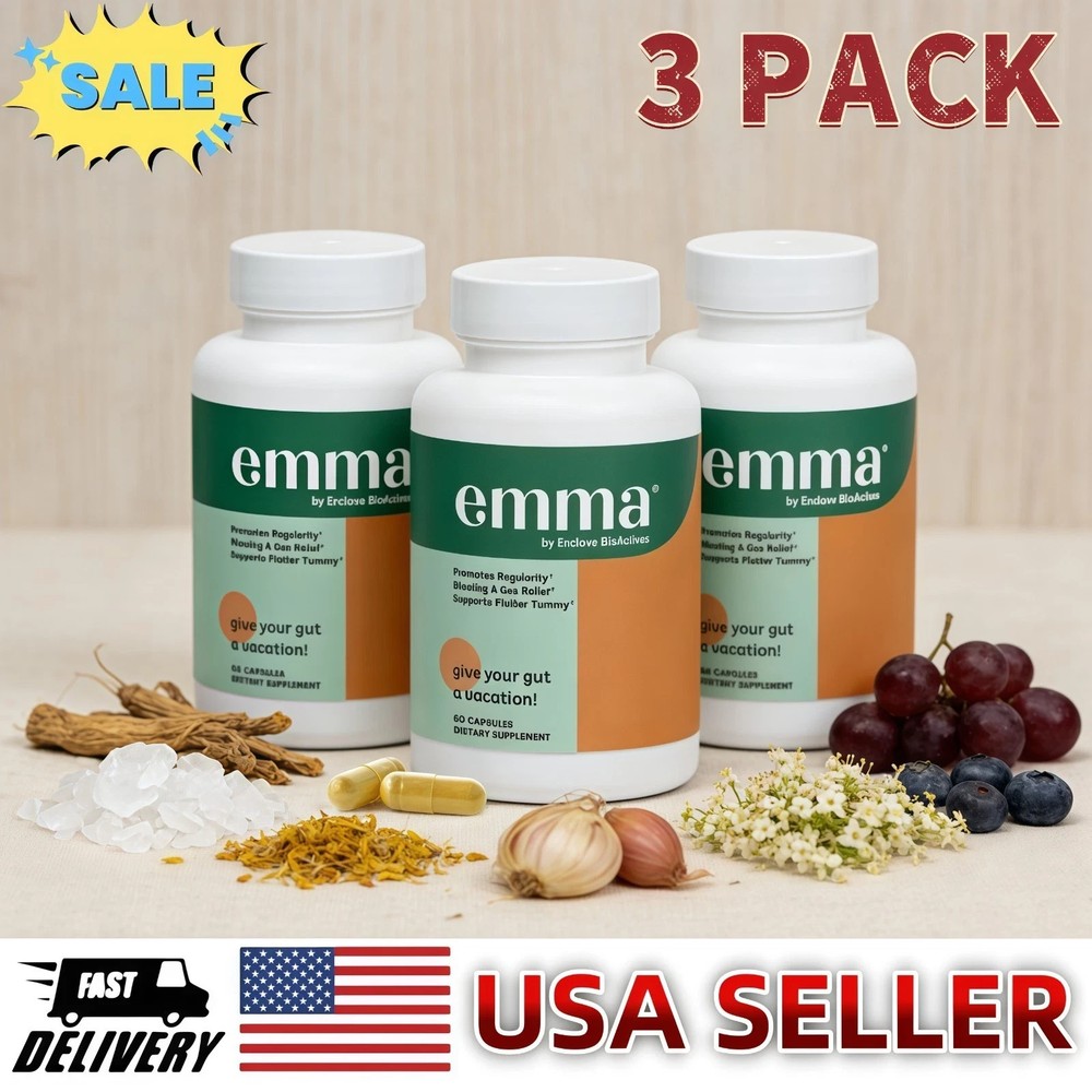 3 Pack Emma Gut Health Supplement 180 Capsules for Bloating Relief & Leaky Gut