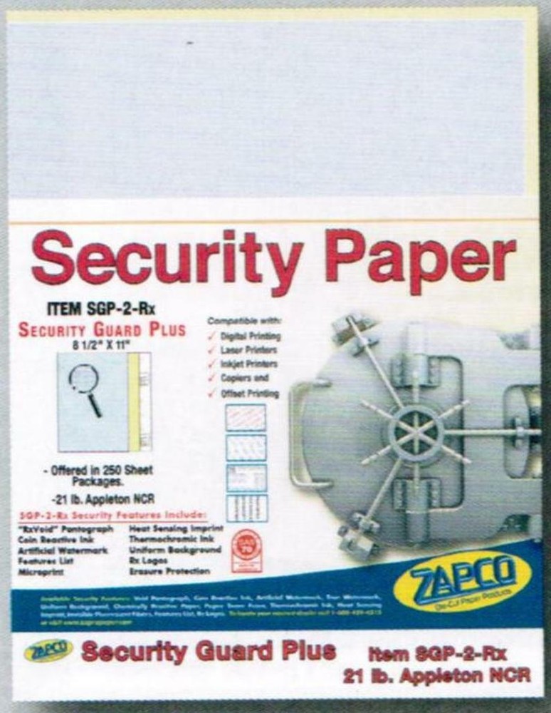 Laser Print Security Paper, Blue/Canary 2-Part Carbonless, 8.5