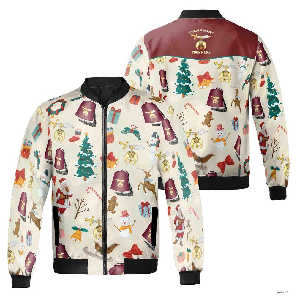 Customized Happy Christmas With Noble Shriners Masonry Bomber Jacket S-5XL