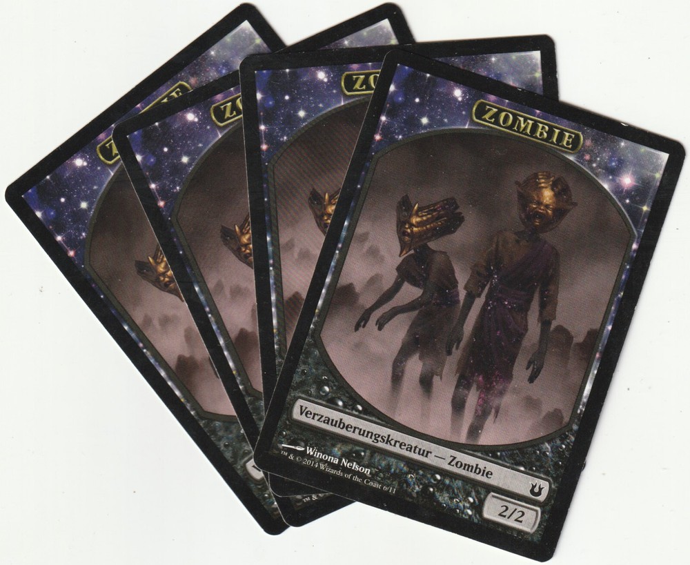✪ 4 MTG Zombie Tokens - Black Creature Playset BNG/EN 2014 Magic The Gathering