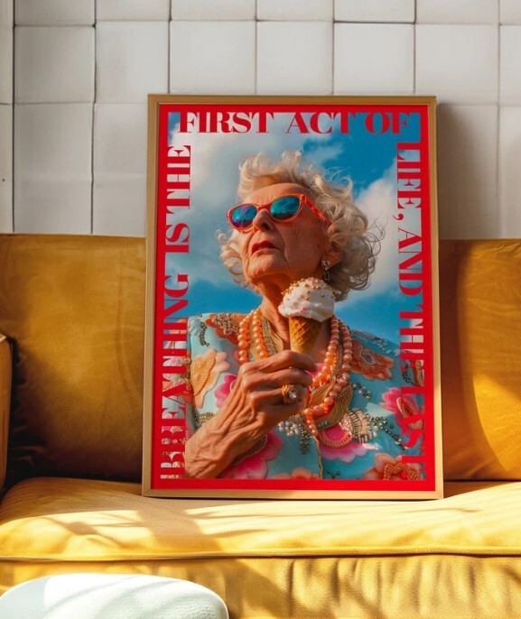 Magazine Poster, 70s Print, Red Wall Art, Ice Cream Poster