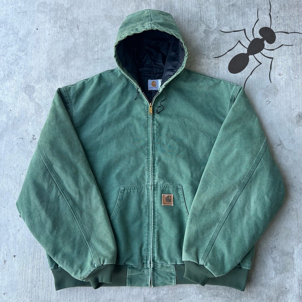 Vintage JQ294 green 4XL Carhartt hooded work wear jacket
