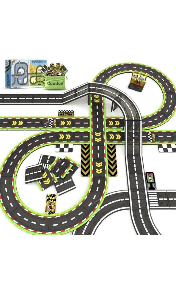 Magnetic Tiles Racing Track And City Road Expansion Pack - Kids Toys STEM Toys