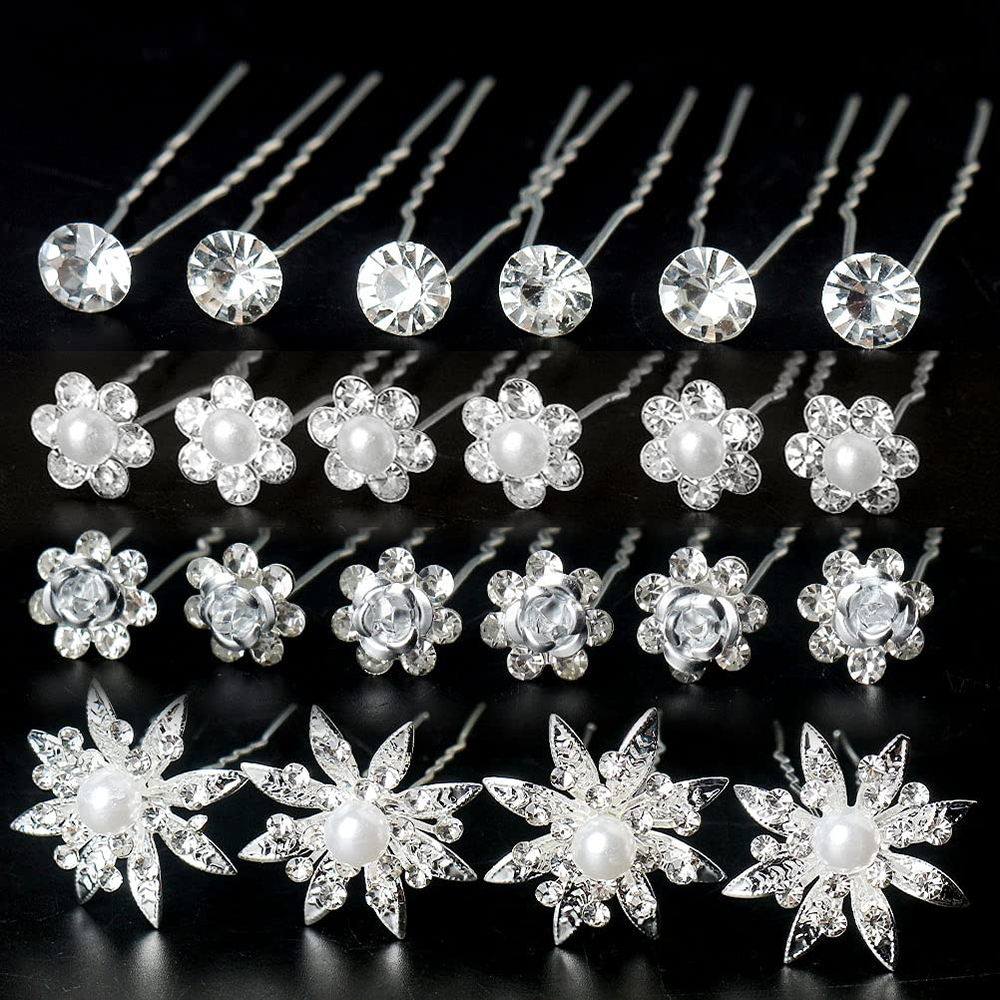 40 Crystal Pearl Flower Bridal Hair Pins Clips Barrettes for Women Wedding