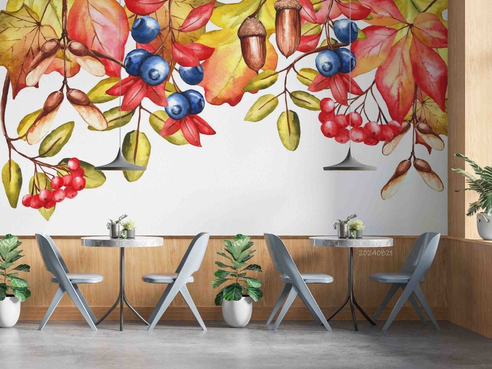 3D Fruit Leaves Watercolor Wall Murals Wallpaper Murals Wall Sticker 5