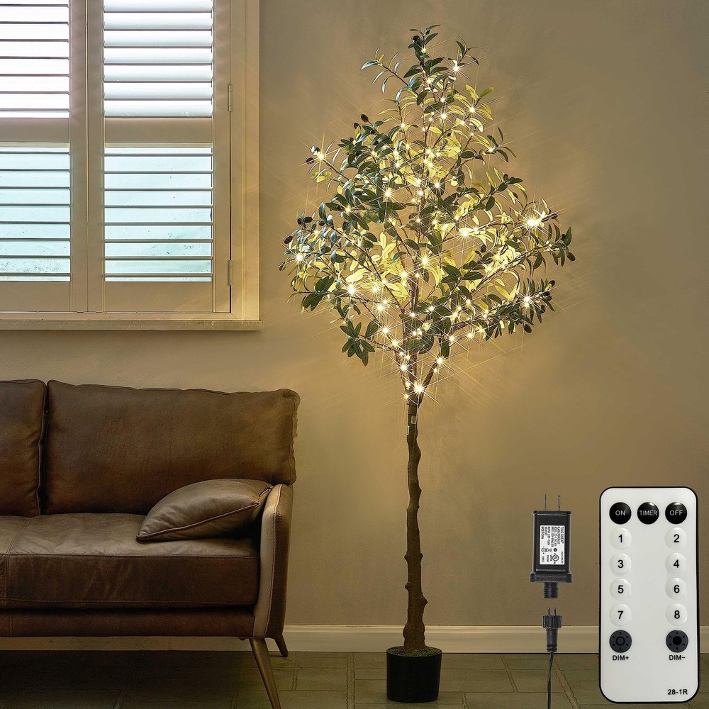 6FT Lighted Olive Tree with 300 Warm White Fairy Lights, Dimmer & Timer