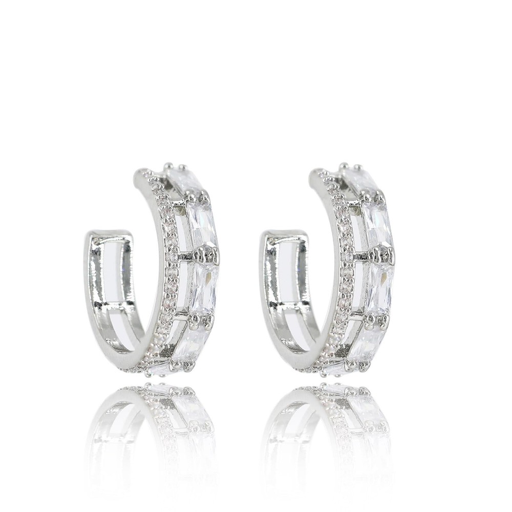 Women's and Teens' C Shaped Cubic Zirconia Cartilage Hoop Earring with 925 St...