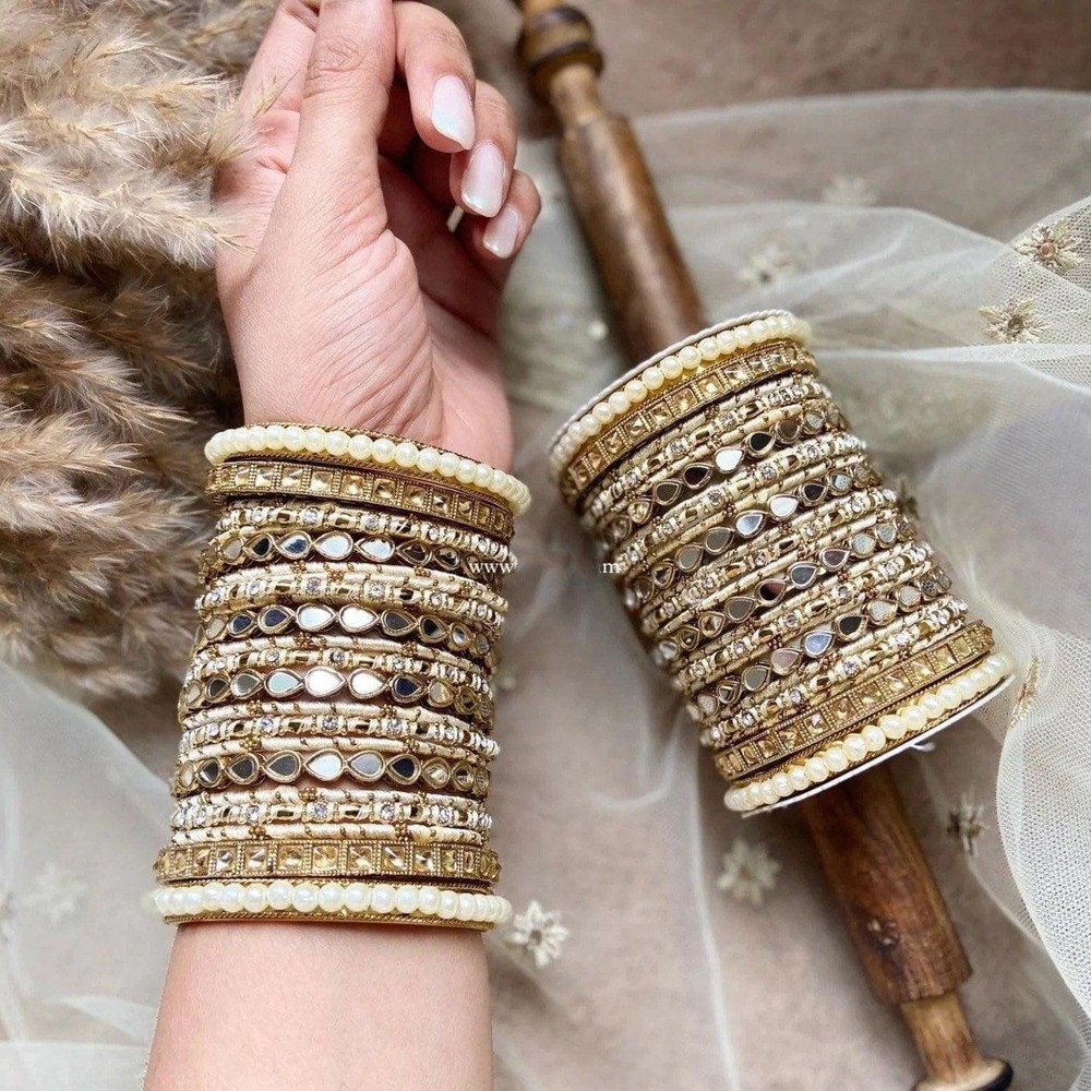 Stone pearl drop mirror bangle wedding Indian asian churiyan bangle set