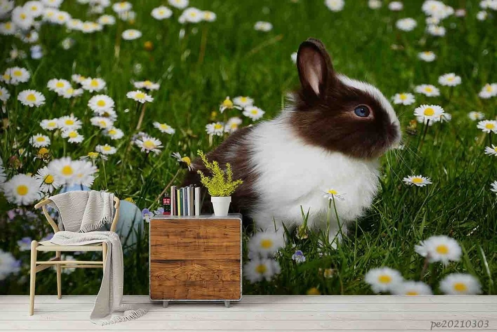 3D Flowers Field Rabbit Landscape Wall Murals Wallpaper Murals Wall Sticker