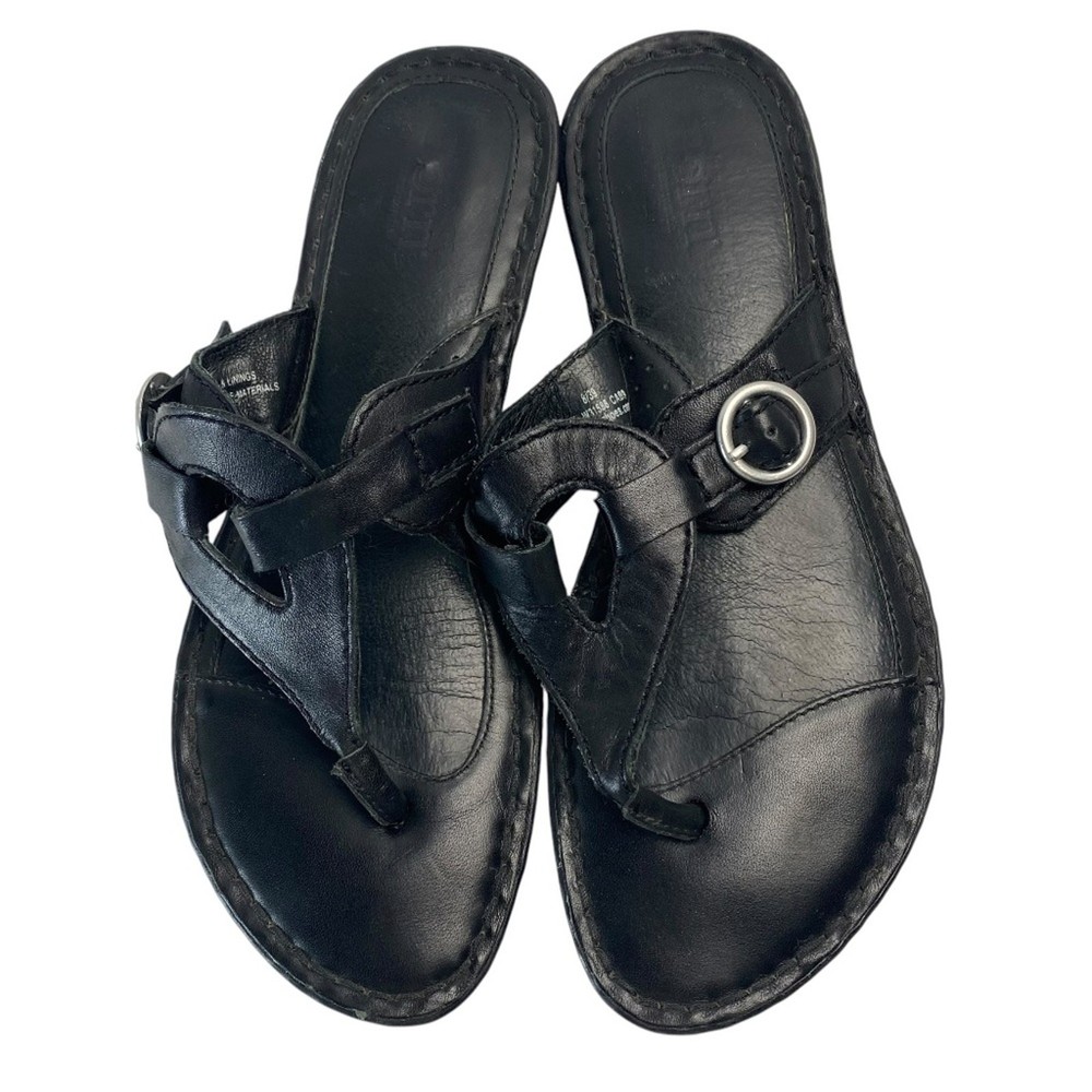 BORN Sandal Womens Thong Open Toe Slip On Casual Leather in Black Size 8 (39)
