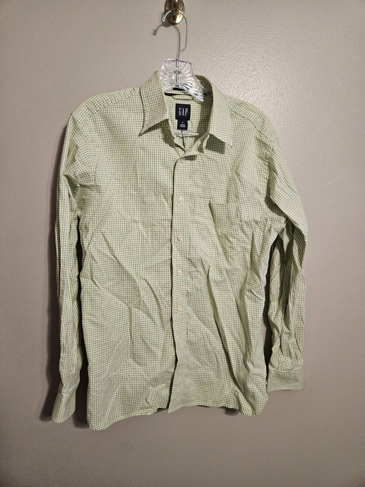 Gap Shirts Men’s Green And White Small Plaid Button Up Classic Fit Top Size S