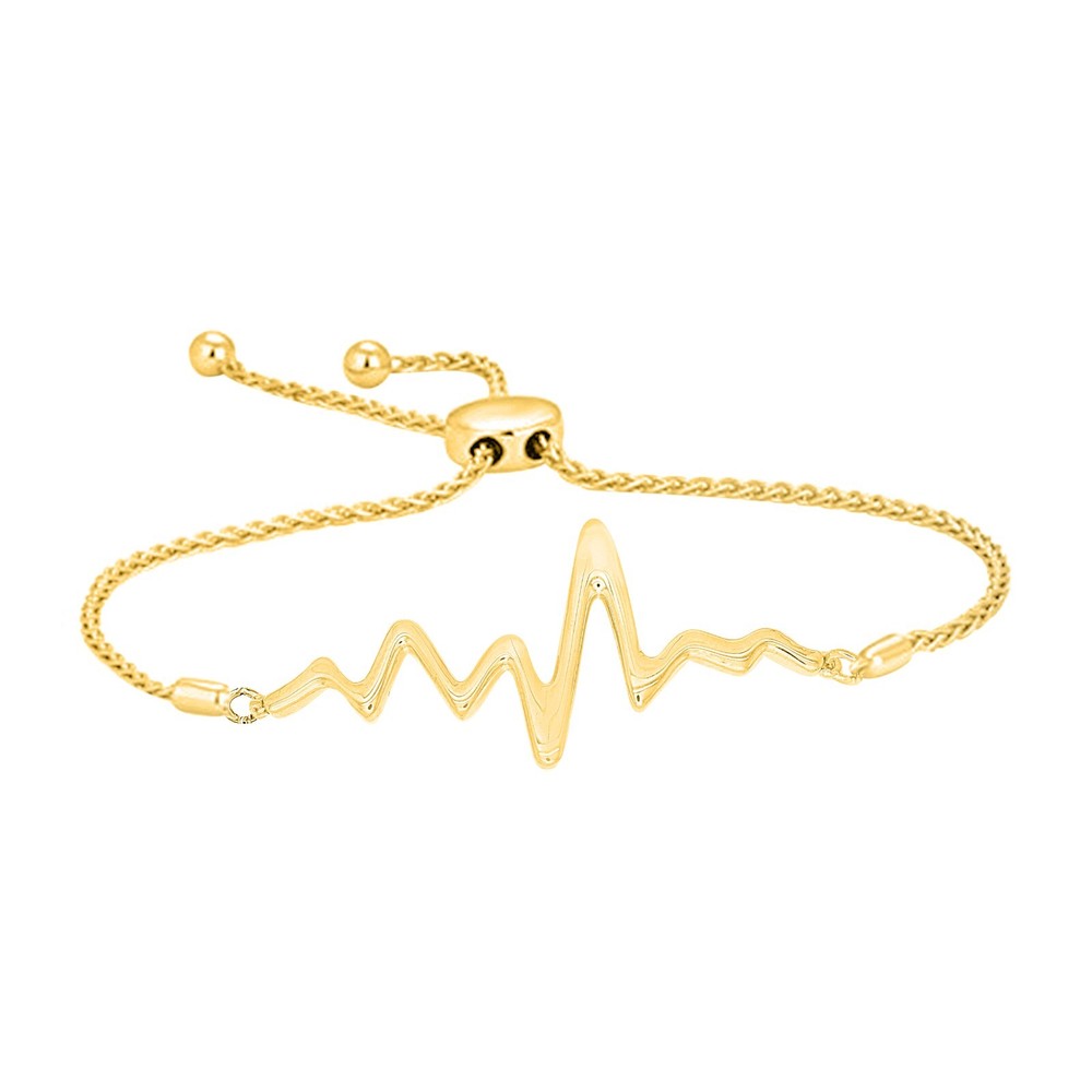 Mothers Day Gifts Heartbeat Adjustable Bolo Bracelet Silver 14K Yellow Gold Over-image