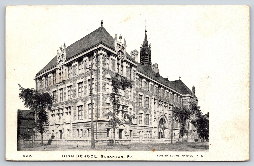 Original Old Vintage Postcard High School Building Scranton, Pennsylvania USA