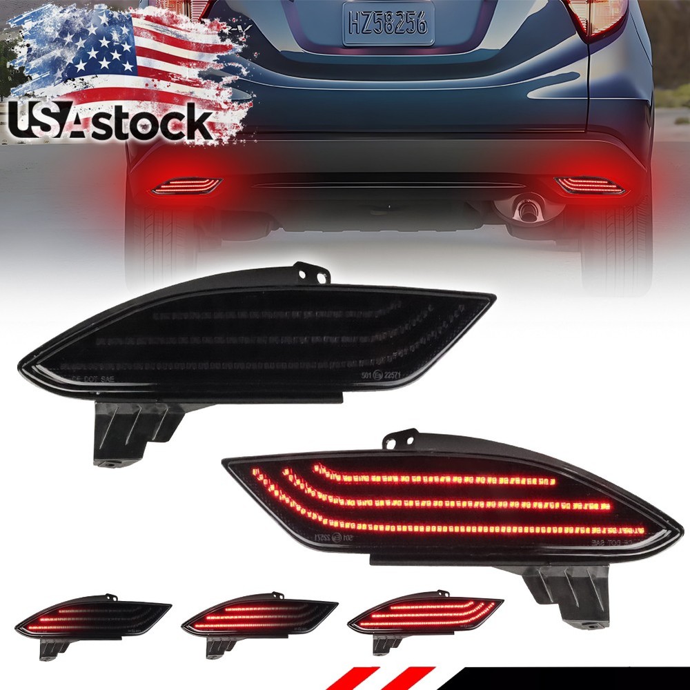 2X Smoke Red LED Tail Brake Rear Bumper Reflector Light For 2016-2022 Honda HR-V