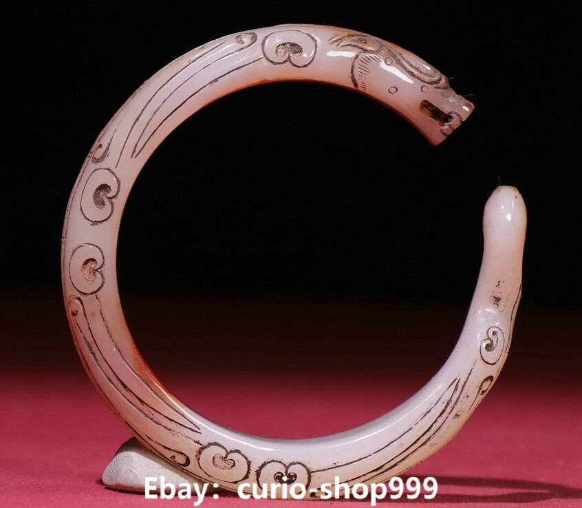 55MM Han Dynasty Hetian Jade Dragon Loong Beast Bangle Bracelet Natural Stone