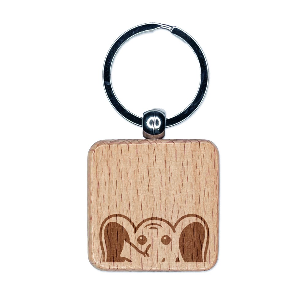 Playful Elephant Engraved Wooden Keychain Charm for Keys
